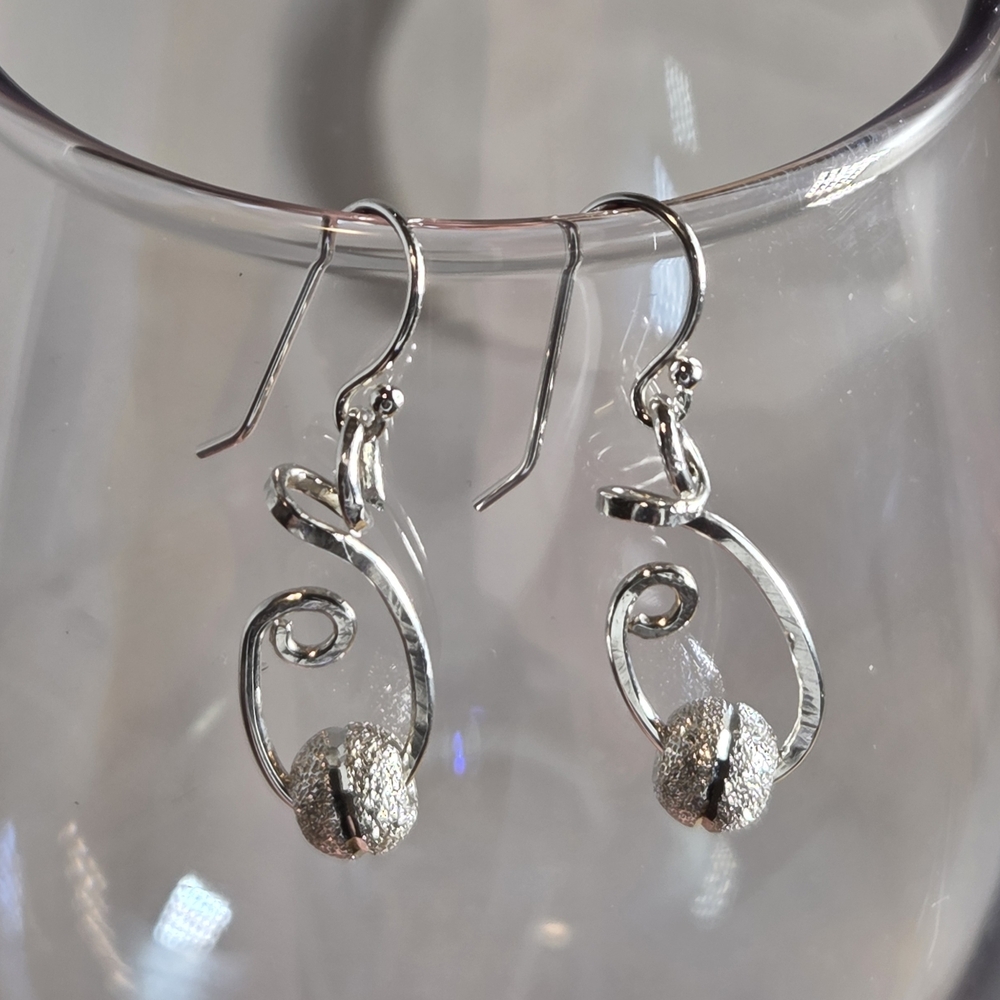 Glittery Sterling And Argentium Silver Swirl Earrings